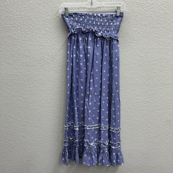 Tularosa Raven Blue White Striped Embroidered Cotton Midi Dress Size XS - Picture 3 of 6